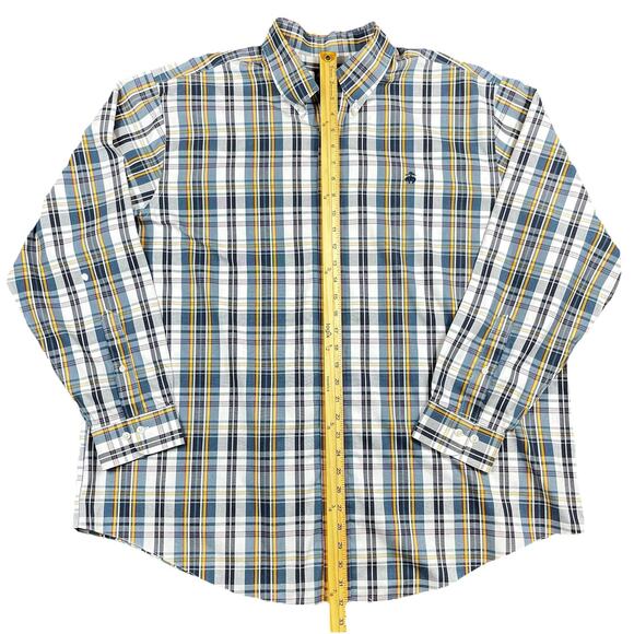 BROOKS BROTHERS Big&Tall Long Sleeve Shirt Non Iron 1XL Blue Yellow Plaid Preppy - Picture 7 of 14